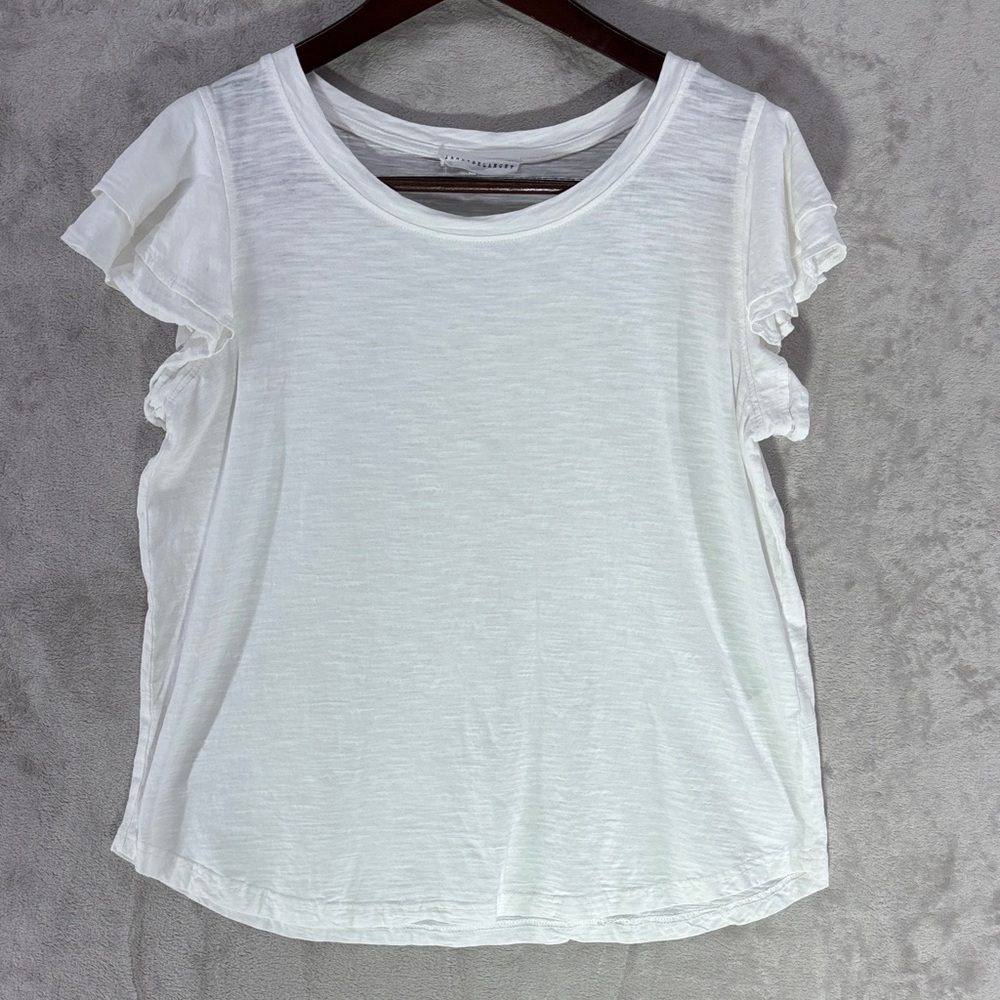 Jane and Delancey White Ruffled Short Sleeve Women's Cotton Top Size L